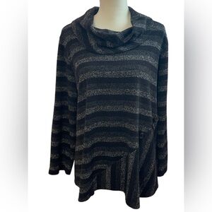 N Touch Sweater Womens X Large Stripes Black Gray Pull Over Office Festival Boho